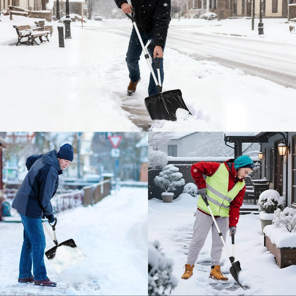 17.7"W X 12.6"H Ergonomic Dual D-Ring Snow Shovel – 18" Wide Blade with Aluminum Edge – Lightweight Snow Removal Tool for Driveway, Walkway, Car, Yard – Black Shovel with Silver Rod