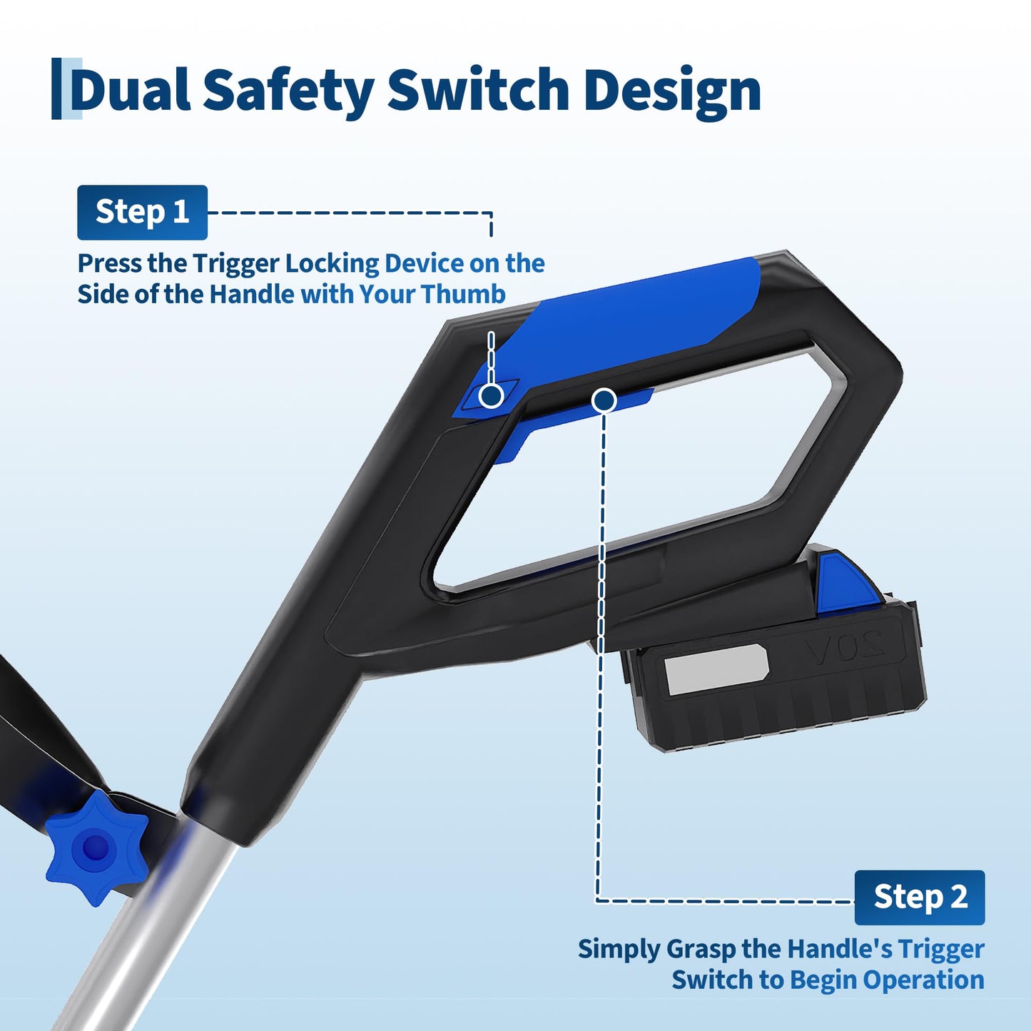12" Cordless Battery Powered Snow Blower - 20V Lightweight with Ergonomic Handle, Detachable Design for Steps and Decks, Blue