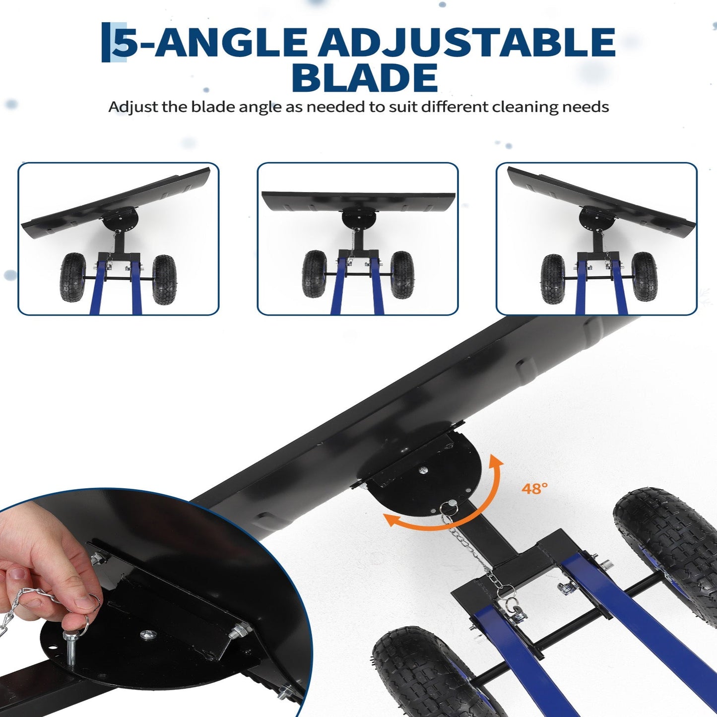 29"W X 16"H Snow Shovel with Wheels Heavy Duty Carbon Steel 29" Metal Blade Adjustable Handle & Angle Anti-Slip Pneumatic Wheels for Driveways Sidewalks