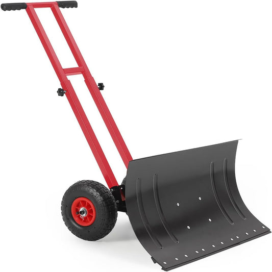 29"W X 19.8"H Snow Shovel with Wheels Heavy Duty 29" Carbon Steel Adjustable Handle Anti-Slip Pneumatic Wheels for Driveways Sidewalks