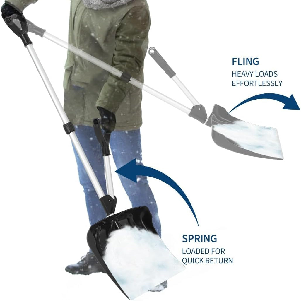 17.7"W X 12.6"H Ergonomic Dual D-Ring Snow Shovel – 18" Wide Blade with Aluminum Edge – Lightweight Snow Removal Tool for Driveway, Walkway, Car, Yard – Black Shovel with Silver Rod