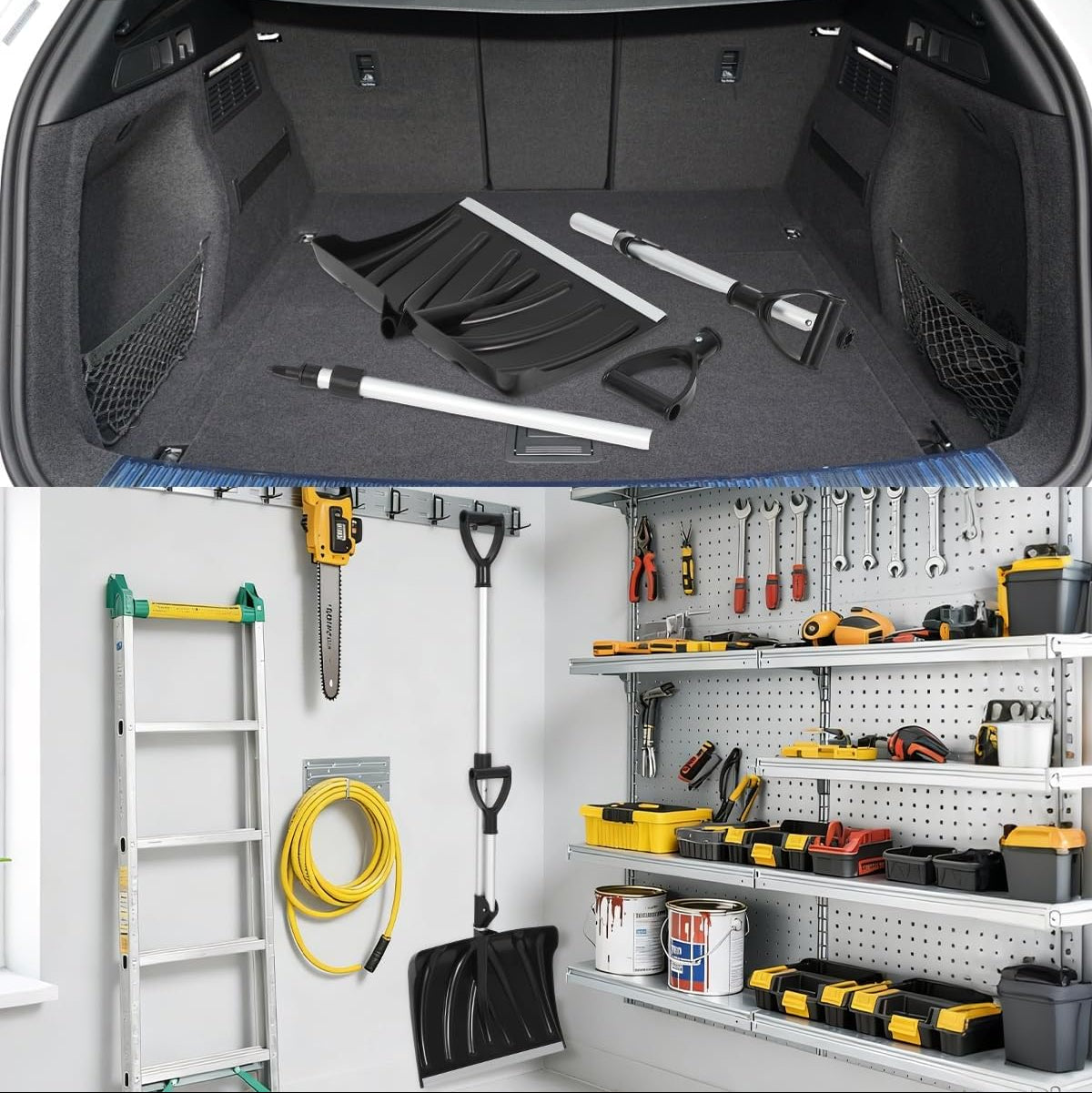 17.7"W X 12.6"H Ergonomic Dual D-Ring Snow Shovel – 18" Wide Blade with Aluminum Edge – Lightweight Snow Removal Tool for Driveway, Walkway, Car, Yard – Black Shovel with Silver Rod