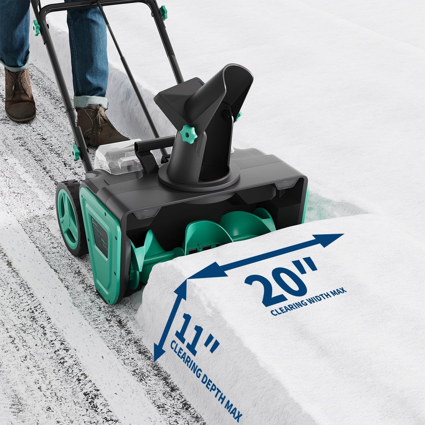 20" Cordless Electric Snow Blower- 40V 4.0Ah Battery Powerful Motor 19.6FT Throw Distance Lightweight Maneuverable for Driveways Patios Sidewalks