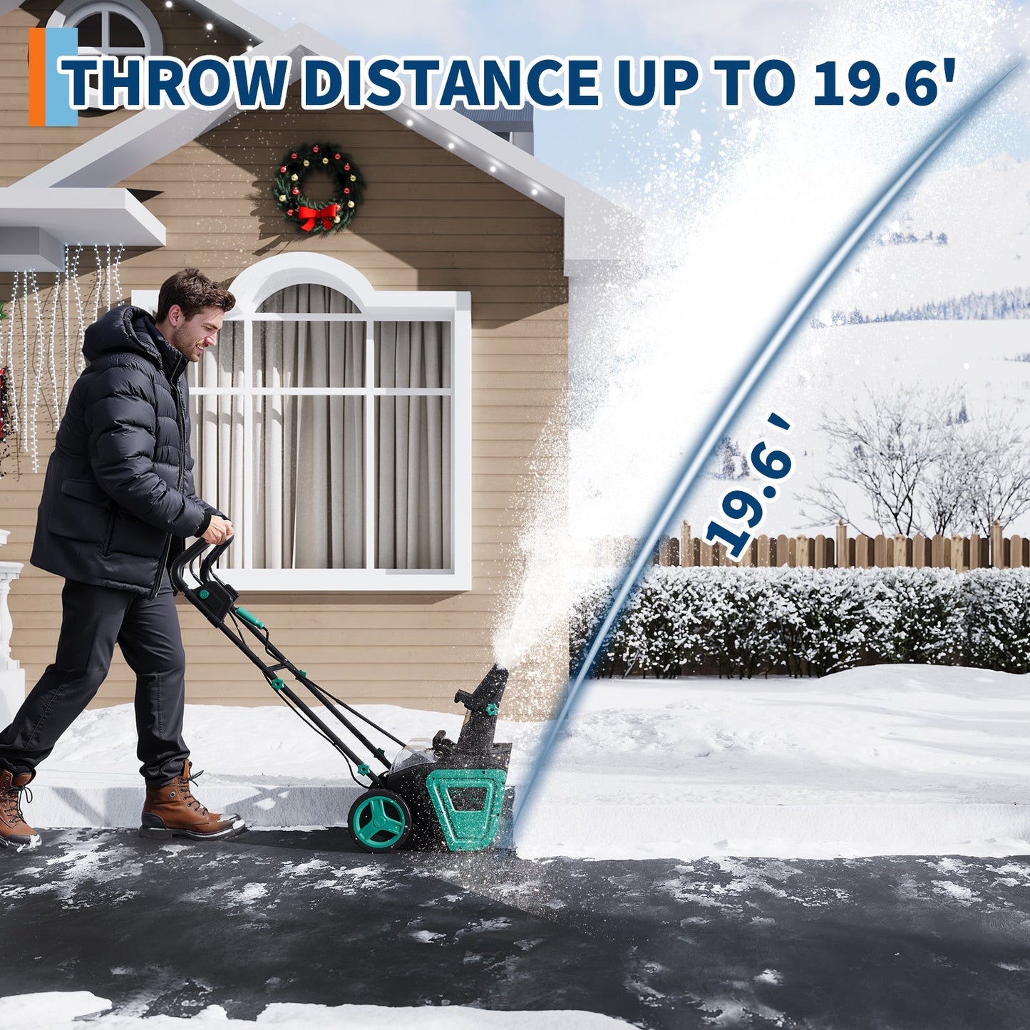20" Cordless Electric Snow Blower- 40V 4.0Ah Battery Powerful Motor 19.6FT Throw Distance Lightweight Maneuverable for Driveways Patios Sidewalks