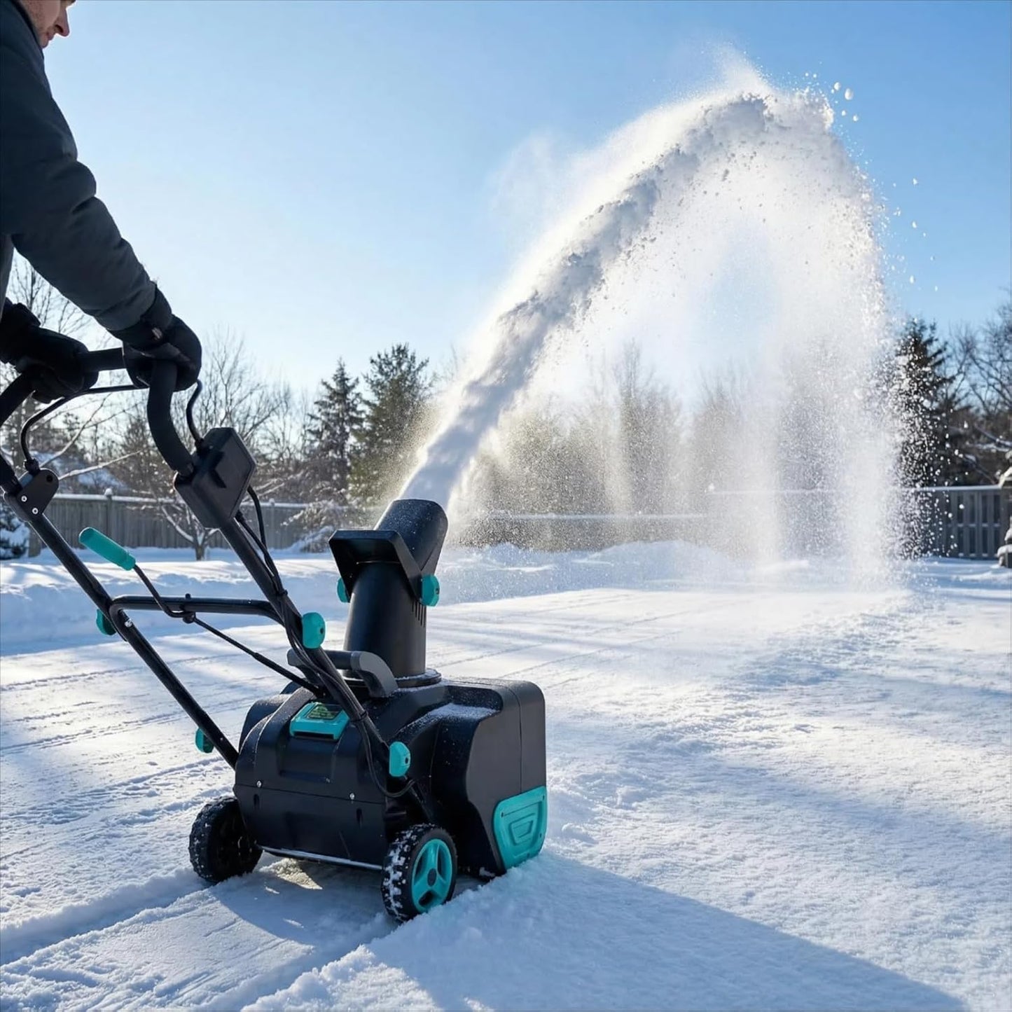 20" Cordless Electric Snow Blower- 40V 4.0Ah Battery Powerful Motor 19.6FT Throw Distance Lightweight Maneuverable for Driveways Patios Sidewalks