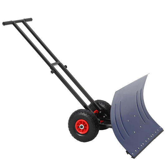29"W X 20"H Metal Snow Shovel for Driveway, Large Ergonomic Snow Pusher Shovel with Wheels & Adjustable Angle Blade, Perfect for Doorway, Sidewalk & Garden, Navy Blue