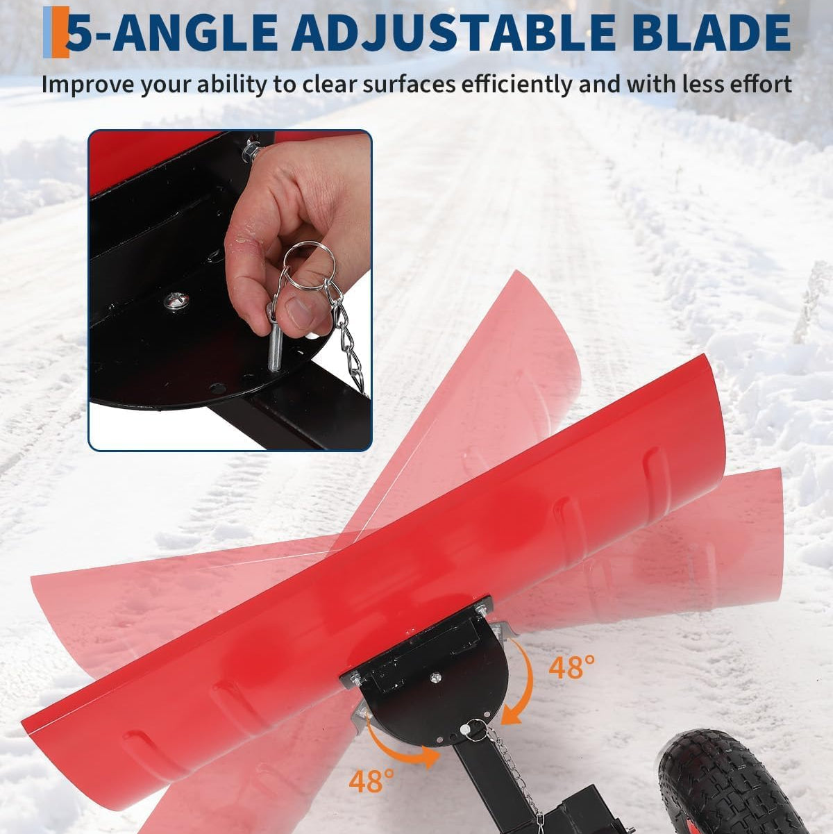 29"W X 16.5"H Snow Pusher Shovel with Wheels,Heavy Duty Steel Snow Shovel with Wheels,Angled Blade Efficient Snow Removal With5-Position Angled Blade & Adjustable Handle for Doorway, Sidewalk