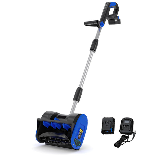 12" Cordless Battery Powered Snow Blower - 20V Lightweight with Ergonomic Handle, Detachable Design for Steps and Decks, Blue