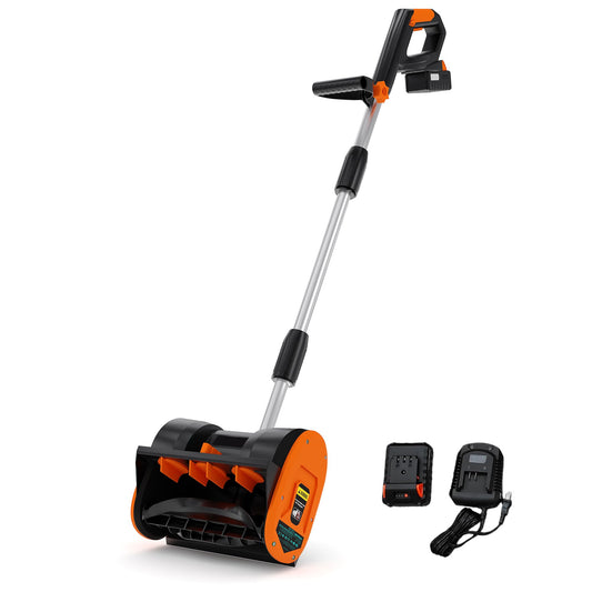 12" Cordless Snow Blower with 20v 4.0Ah Battery and Charger 17ft Throw Distance for Sidewalk & Driveway, Orange
