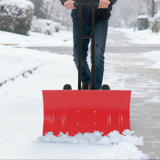 29"W X 16.5"H Snow Pusher Shovel with Wheels,Heavy Duty Steel Snow Shovel with Wheels,Angled Blade Efficient Snow Removal With5-Position Angled Blade & Adjustable Handle for Doorway, Sidewalk