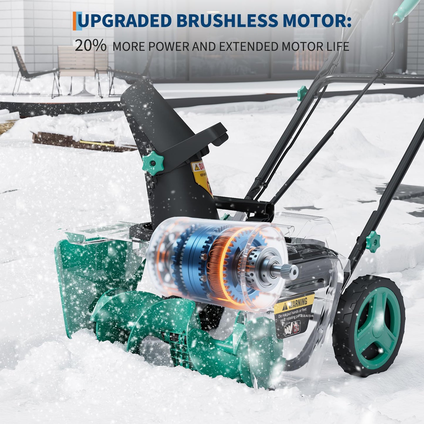 20" Cordless Electric Snow Blower- 40V 4.0Ah Battery Powerful Motor 19.6FT Throw Distance Lightweight Maneuverable for Driveways Patios Sidewalks