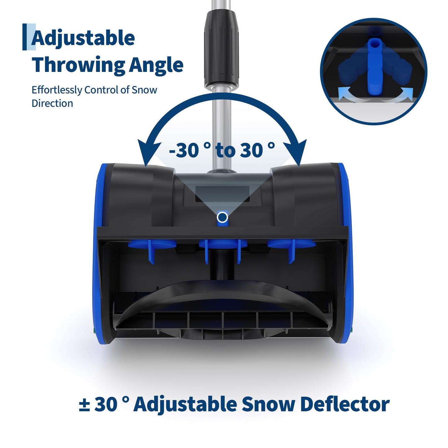 12" Cordless Battery Powered Snow Blower - 20V Lightweight with Ergonomic Handle, Detachable Design for Steps and Decks, Blue