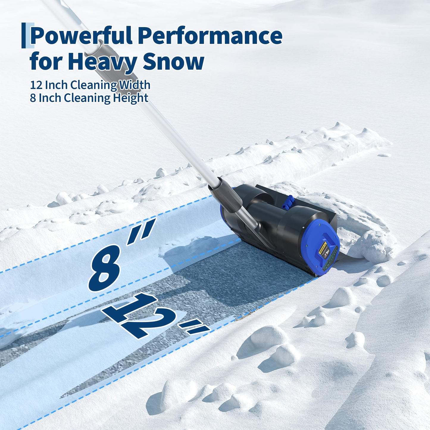 12" Cordless Battery Powered Snow Blower - 20V Lightweight with Ergonomic Handle, Detachable Design for Steps and Decks, Blue