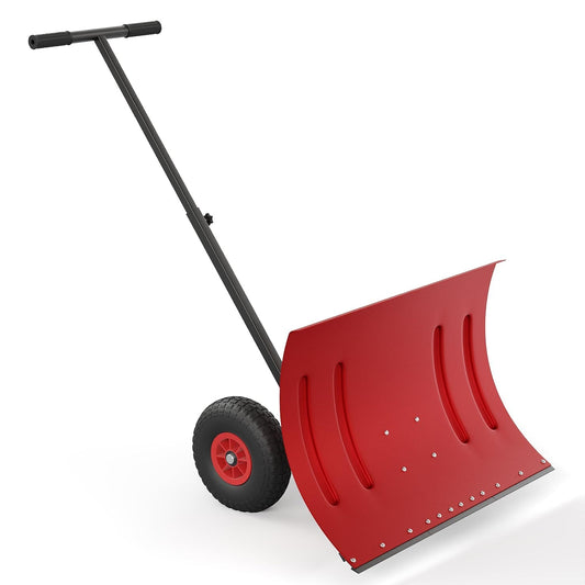 29"W X 20"H Snow Shovel Heavy Duty Steel 5-Position Adjustable Handle 8" Anti-Skid Wheels Powder-Coated Rust-Resistant Driveway Snow Removal