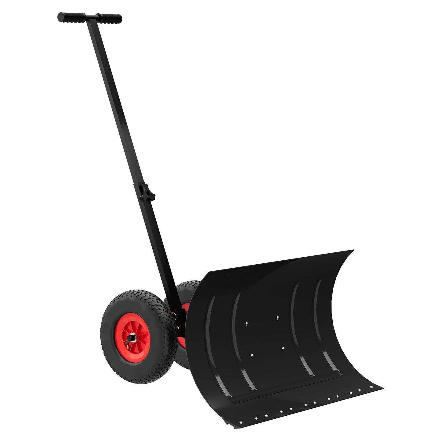 29" W x 16.5" H Heavy-Duty Wheeled Snow Pusher Shovel - Adjustable Handle Height & Blade Angle for Effortless Driveway & Pavement Snow Removal