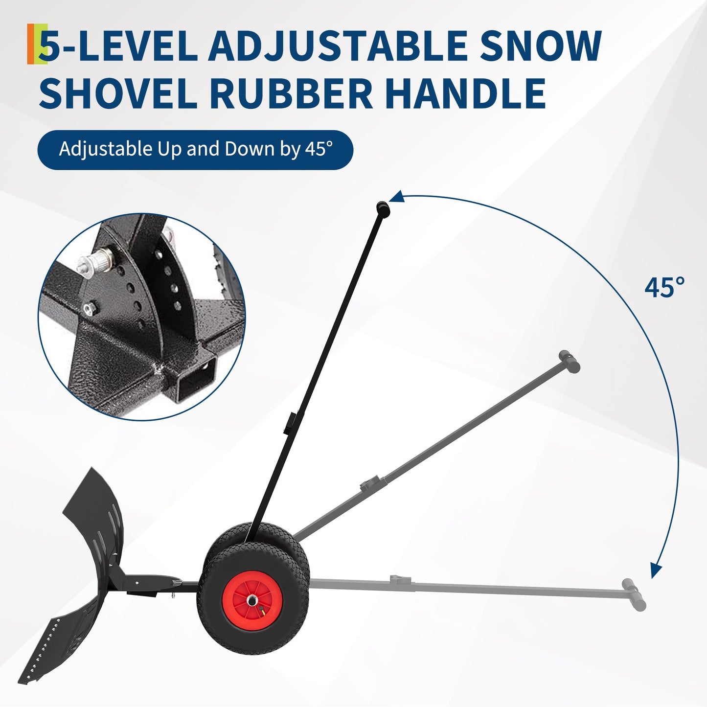 29" W x 16.5" H Heavy-Duty Wheeled Snow Pusher Shovel - Adjustable Handle Height & Blade Angle for Effortless Driveway & Pavement Snow Removal