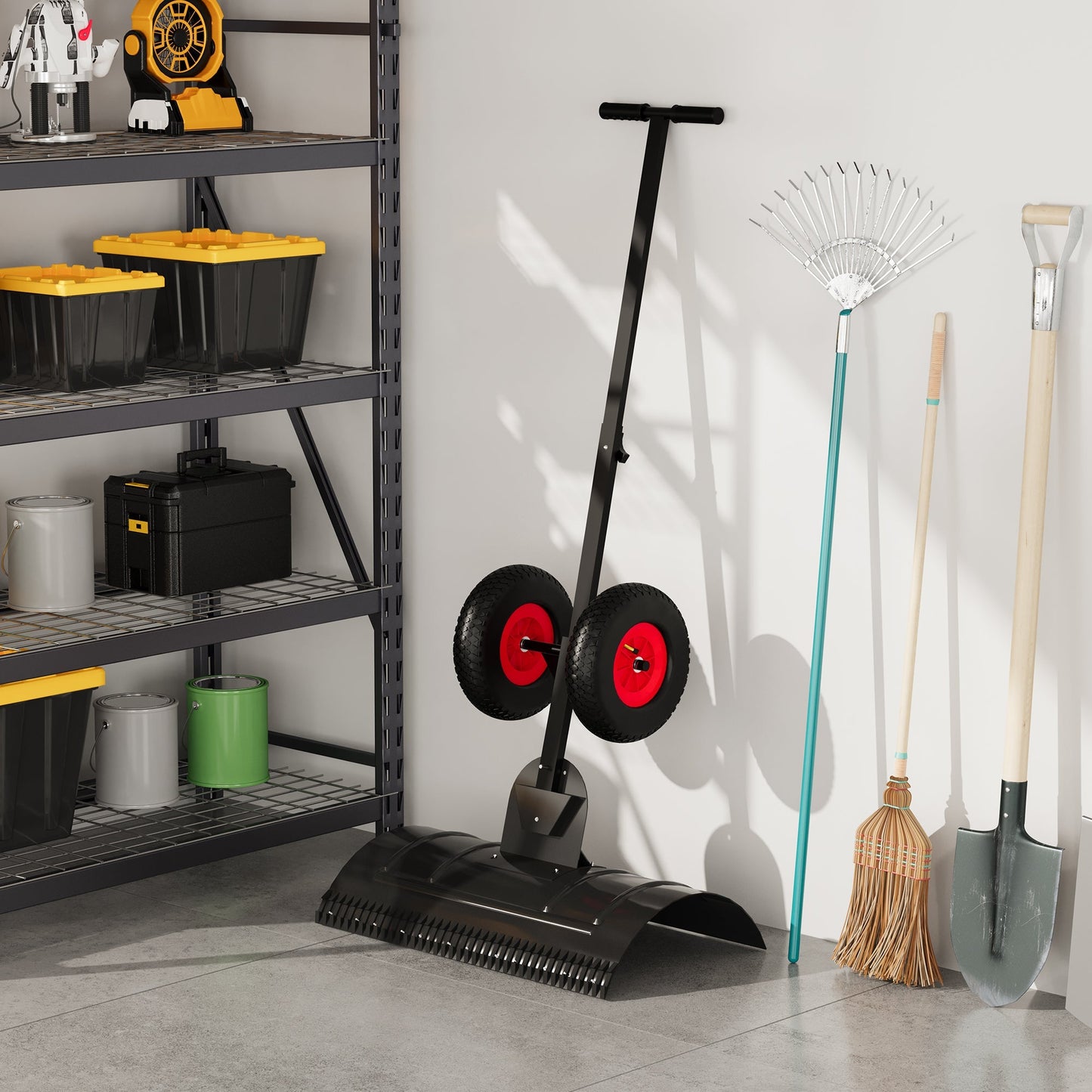 29" x 14" Snow Shovel with Wheels, Snow Pusher, Cushioned Adjustable Angle Handle Snow Removal Tool