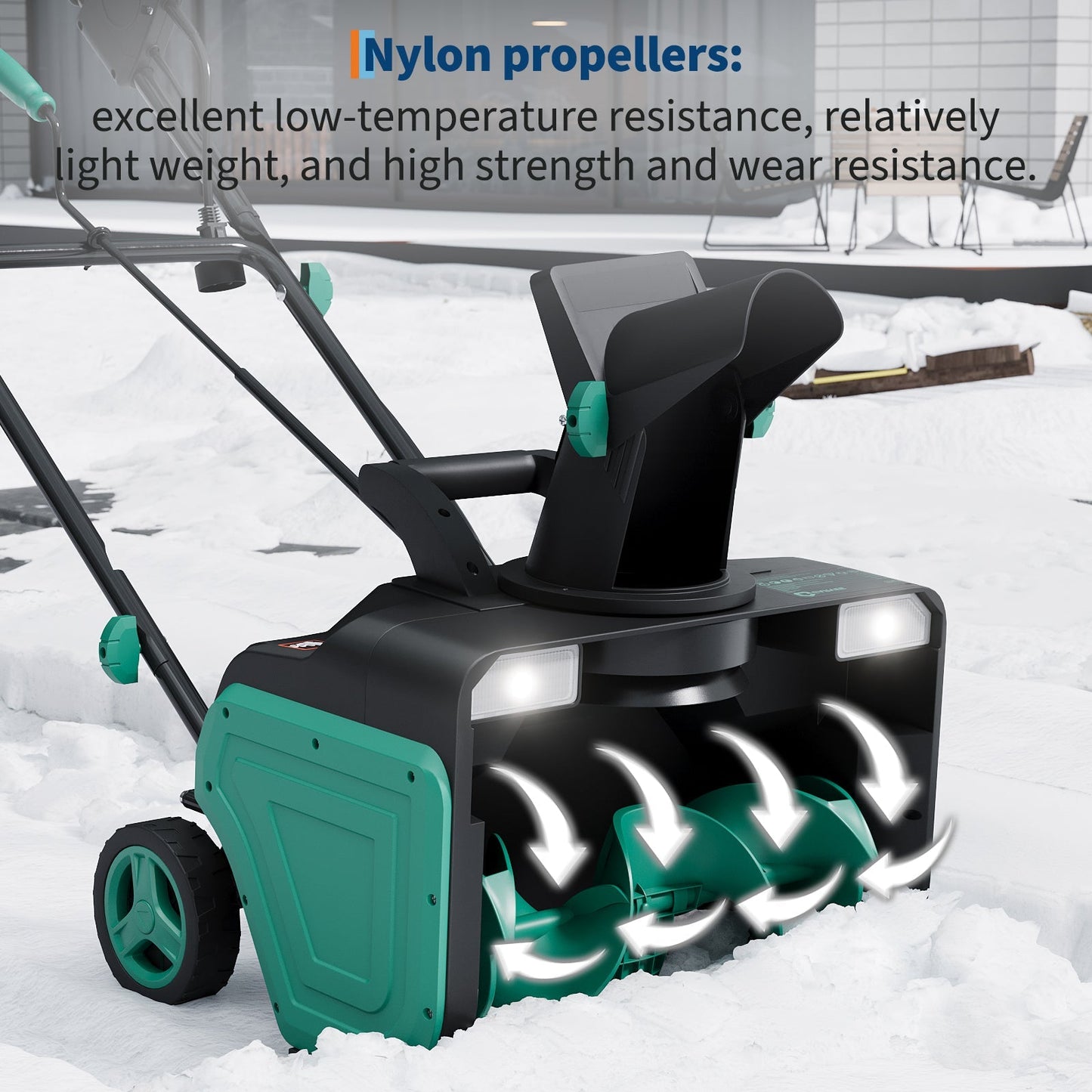 20-Inch Electric Snow Blower Brushless Motor 1800W 180° Adjustable Chute Waterproof All-Terrain Wheels 2 LED Lights Driveways Walkways