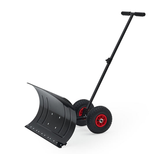 29" Snow Shovel with Wheels Heavy Duty Push Snow Plow Shovel, Adjustable Handle, Angled Blade, Efficient Snow Removal for Pavement