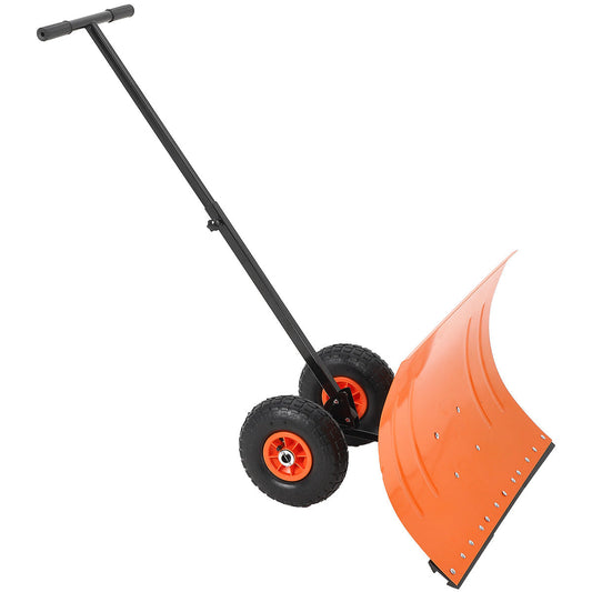 29"W X 19"H Snow Shovel with Wheels Steel Snow Pusher 5-Position Angled Blade Ergonomic Back-Saving Design Heavy Duty Orange for Driveway Sidewalk