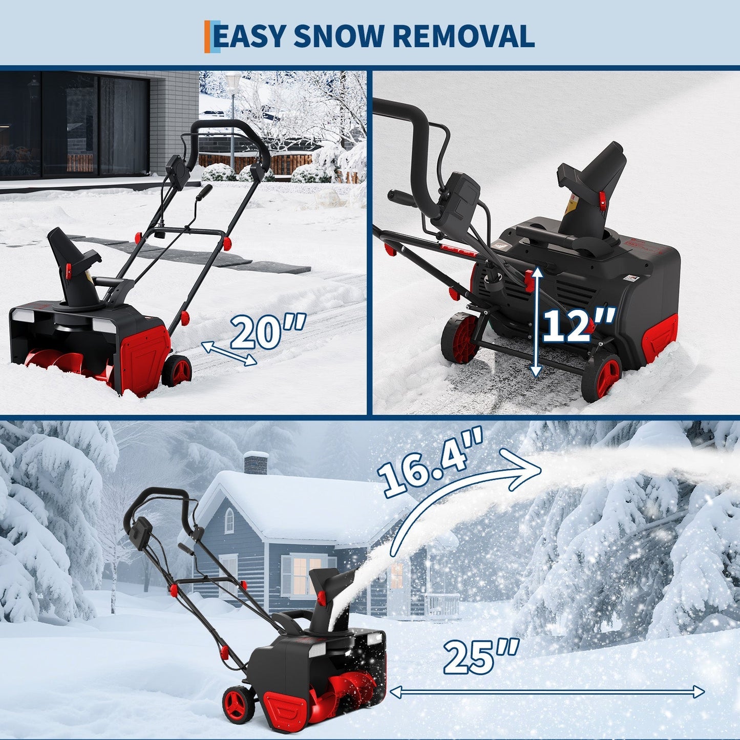 20-Inch Electric Snow Blower Brushless Motor 1800W 180° Adjustable Chute Waterproof All-Terrain Wheels 2 LED Lights Driveways Walkways