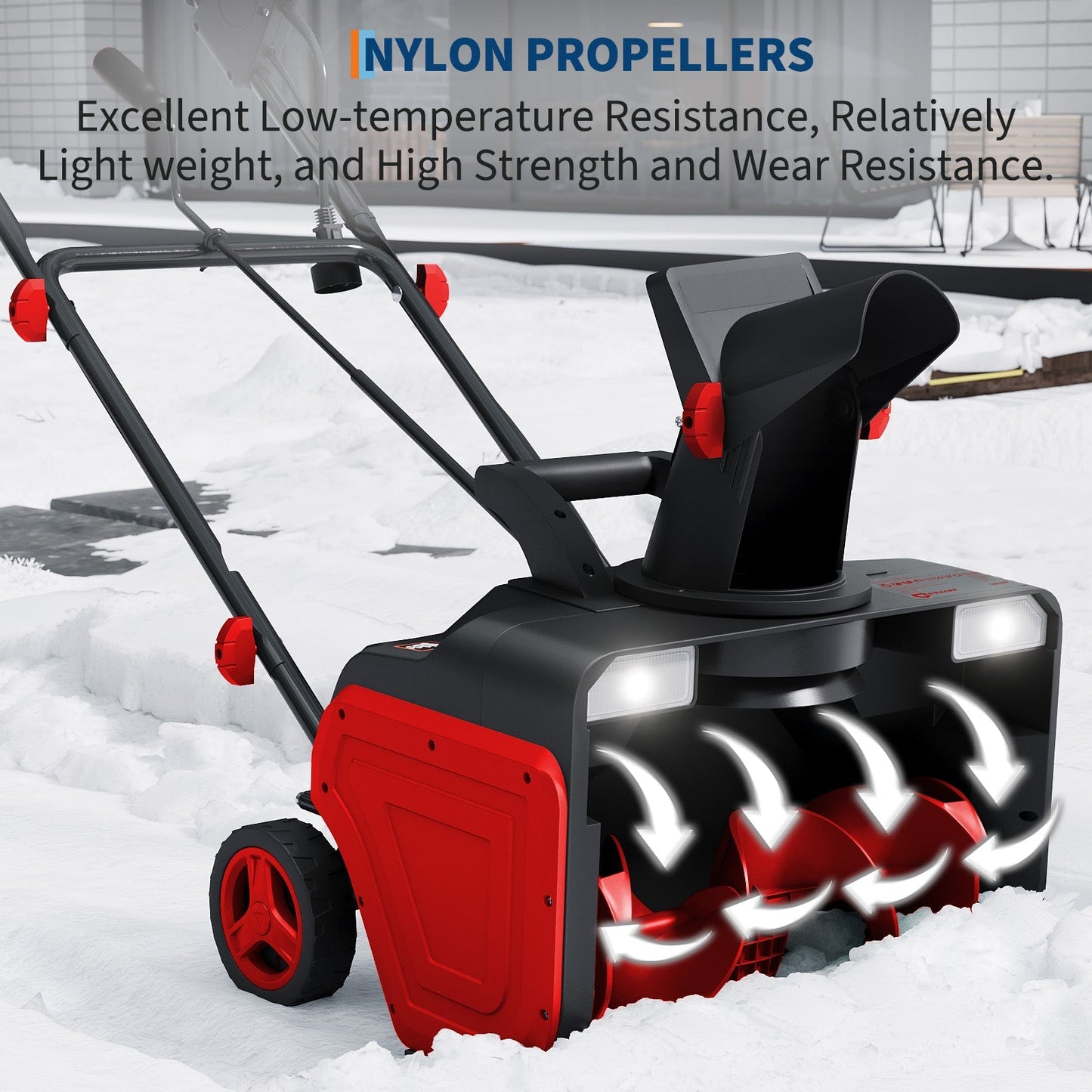 20-Inch Electric Snow Blower Brushless Motor 1800W 180° Adjustable Chute Waterproof All-Terrain Wheels 2 LED Lights Driveways Walkways