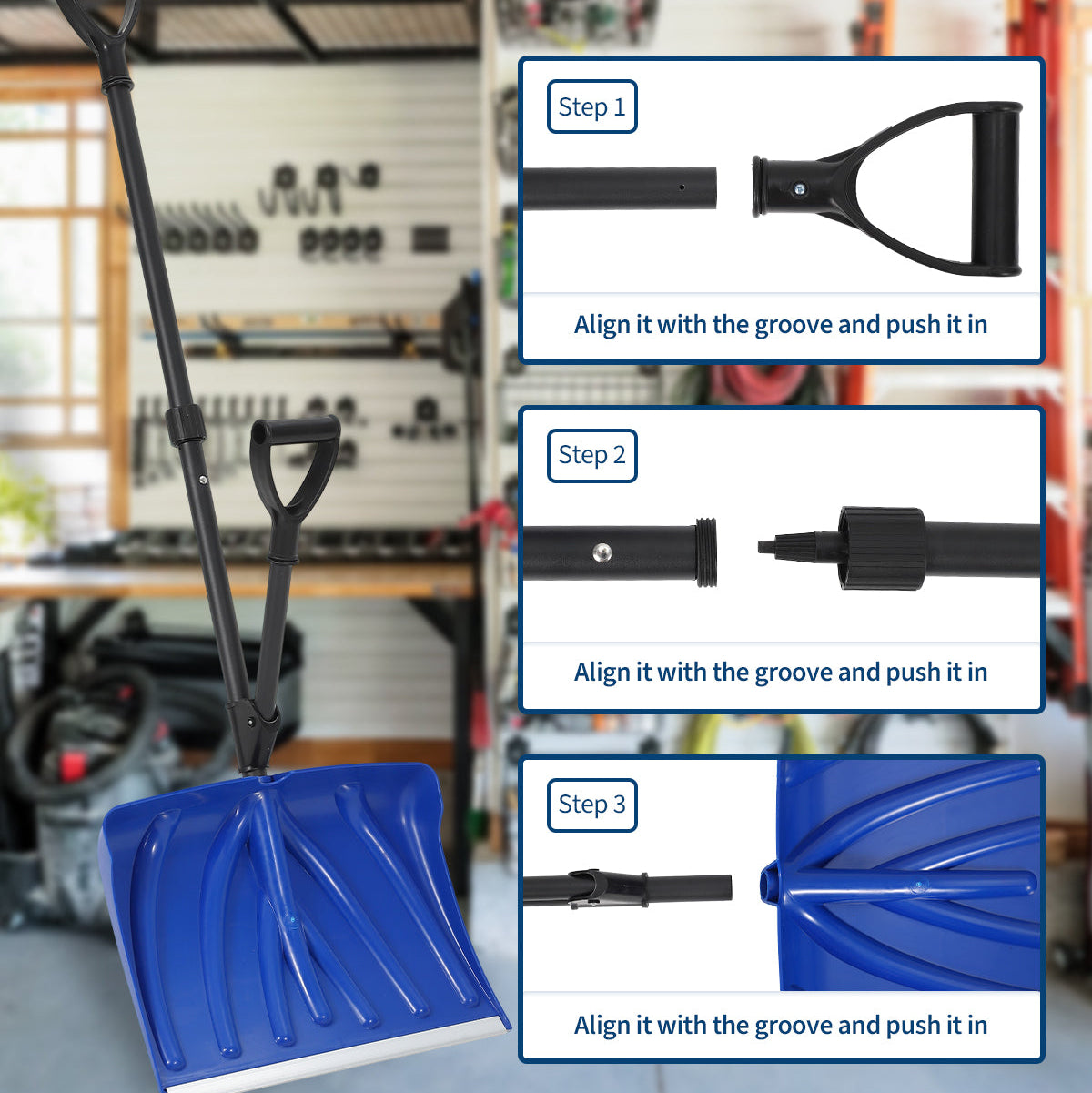 17.7"W X 12.6"H Snow Shovel with Assisted D-Ring Handle, Ergonomic Snow Pusher Shovel, Lightweight & Durable Winter Tool for Driveway Walkway Garden Patio Yard