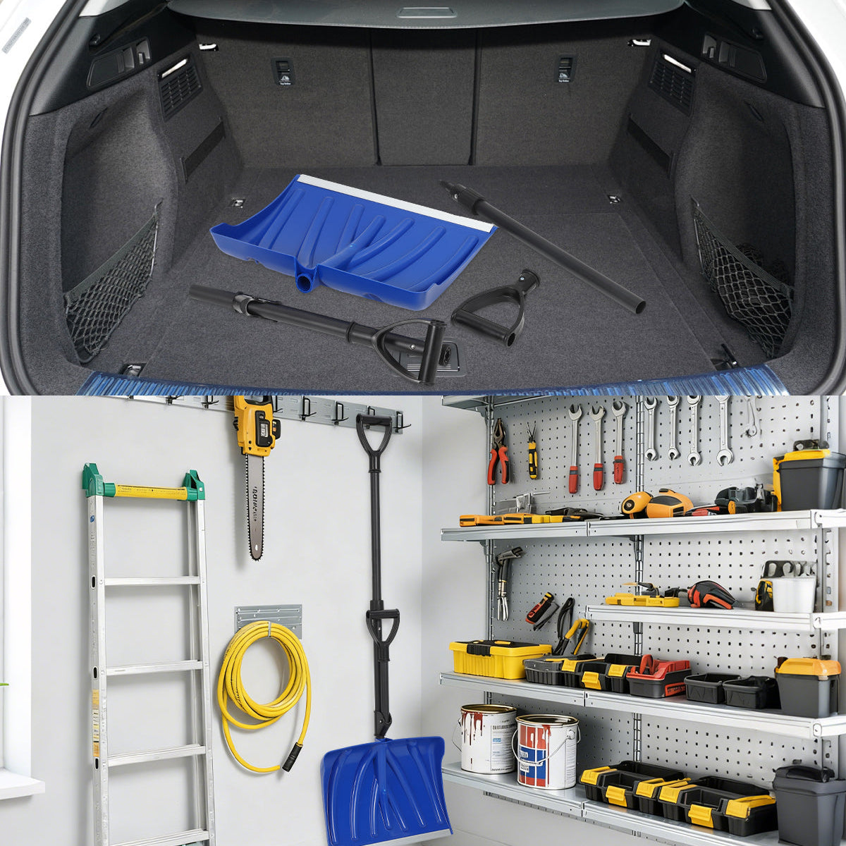 17.7"W X 12.6"H Snow Shovel with Assisted D-Ring Handle, Ergonomic Snow Pusher Shovel, Lightweight & Durable Winter Tool for Driveway Walkway Garden Patio Yard