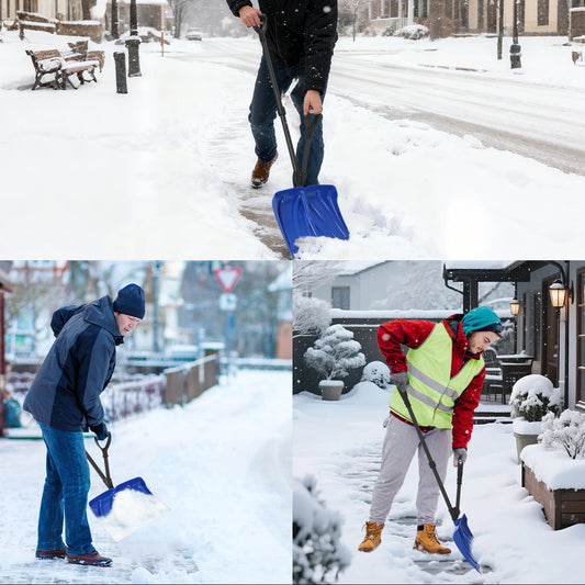 17.7"W X 12.6"H Snow Shovel with Assisted D-Ring Handle, Ergonomic Snow Pusher Shovel, Lightweight & Durable Winter Tool for Driveway Walkway Garden Patio Yard