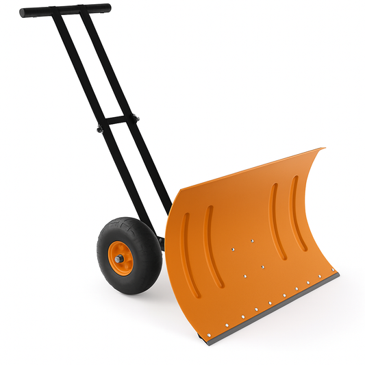 29"W X 19.68"H Snow Pusher Shovel with Wheels,Heavy Duty Steel Snow Shovel with Wheels,Angled Blade Efficient Snow Removal With5-Position Angled Blade & Adjustable Handle for Doorway, Sidewalk