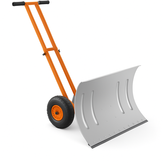 29"W X 19.68"H Snow Pusher Shovel with Wheels,Heavy Duty Steel Snow Shovel with Wheels,Angled Blade Efficient Snow Removal With5-Position Angled Blade & Adjustable Handle for Doorway, Sidewalk,Sliver