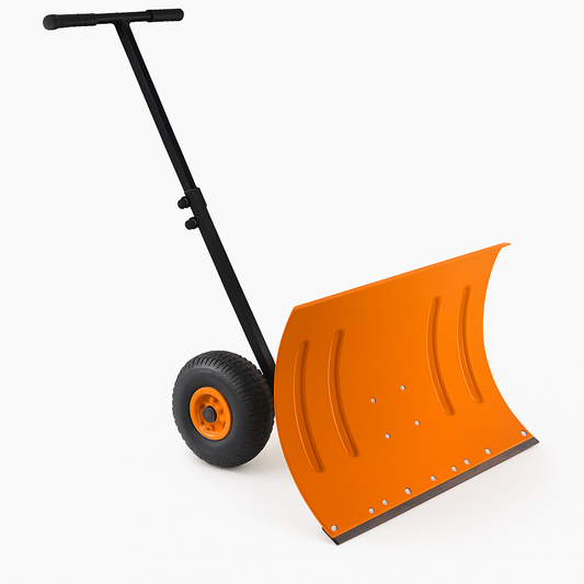 29"W X 20"H Snow Shovel with Wheels for Driveway, 20" Wide Adjustable Snow Pusher with 5-Position Angle & Height Handle, Ergonomic Back-Saving Snow Removal Tool for Sidewalks, Yards & Patios - Orange