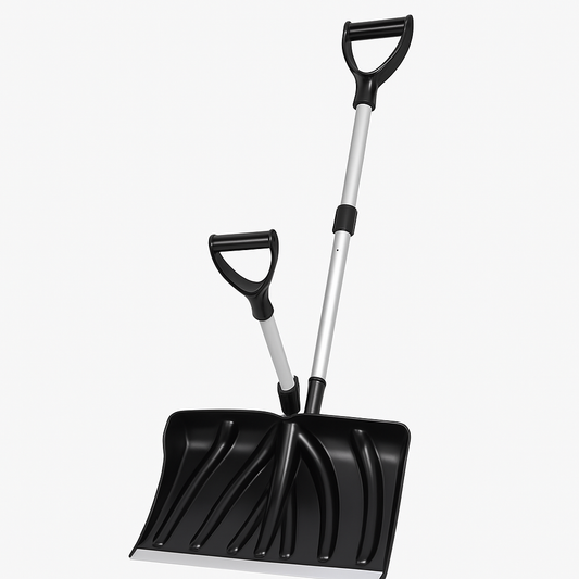 17.7"W X 12.6"H Ergonomic Dual D-Ring Snow Shovel – 18" Wide Blade with Aluminum Edge – Lightweight Snow Removal Tool for Driveway, Walkway, Car, Yard – Black Shovel with Silver Rod