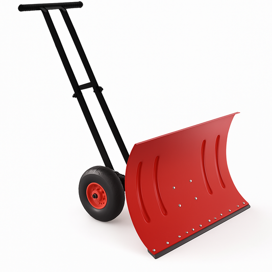 29"W X 16.5"H Snow Pusher Shovel with Wheels,Heavy Duty Steel Snow Shovel with Wheels,Angled Blade Efficient Snow Removal With5-Position Angled Blade & Adjustable Handle for Doorway, Sidewalk